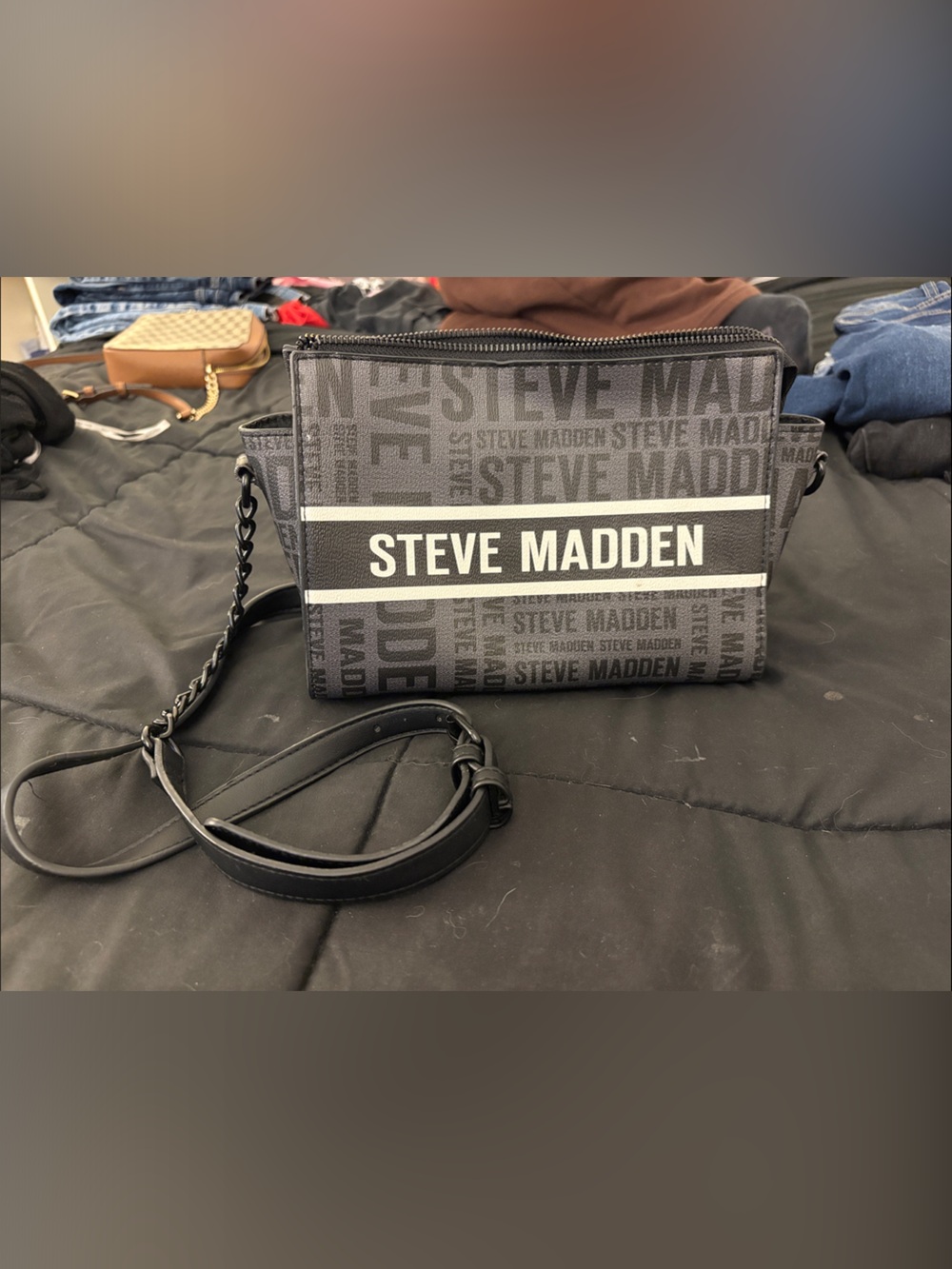 Steve Madden Black and White Logo Crossbody Bag